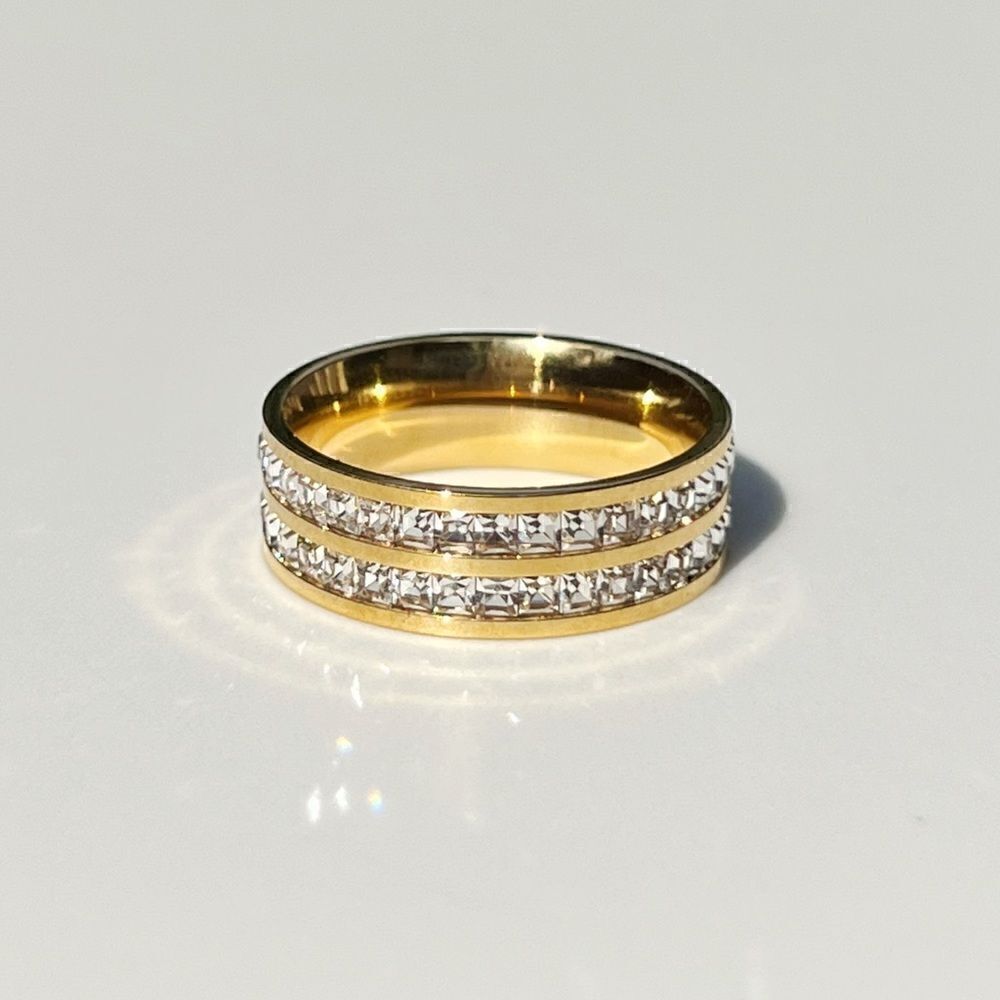 New! “Chelsea” Stainless Steel Studded Crystal Ring